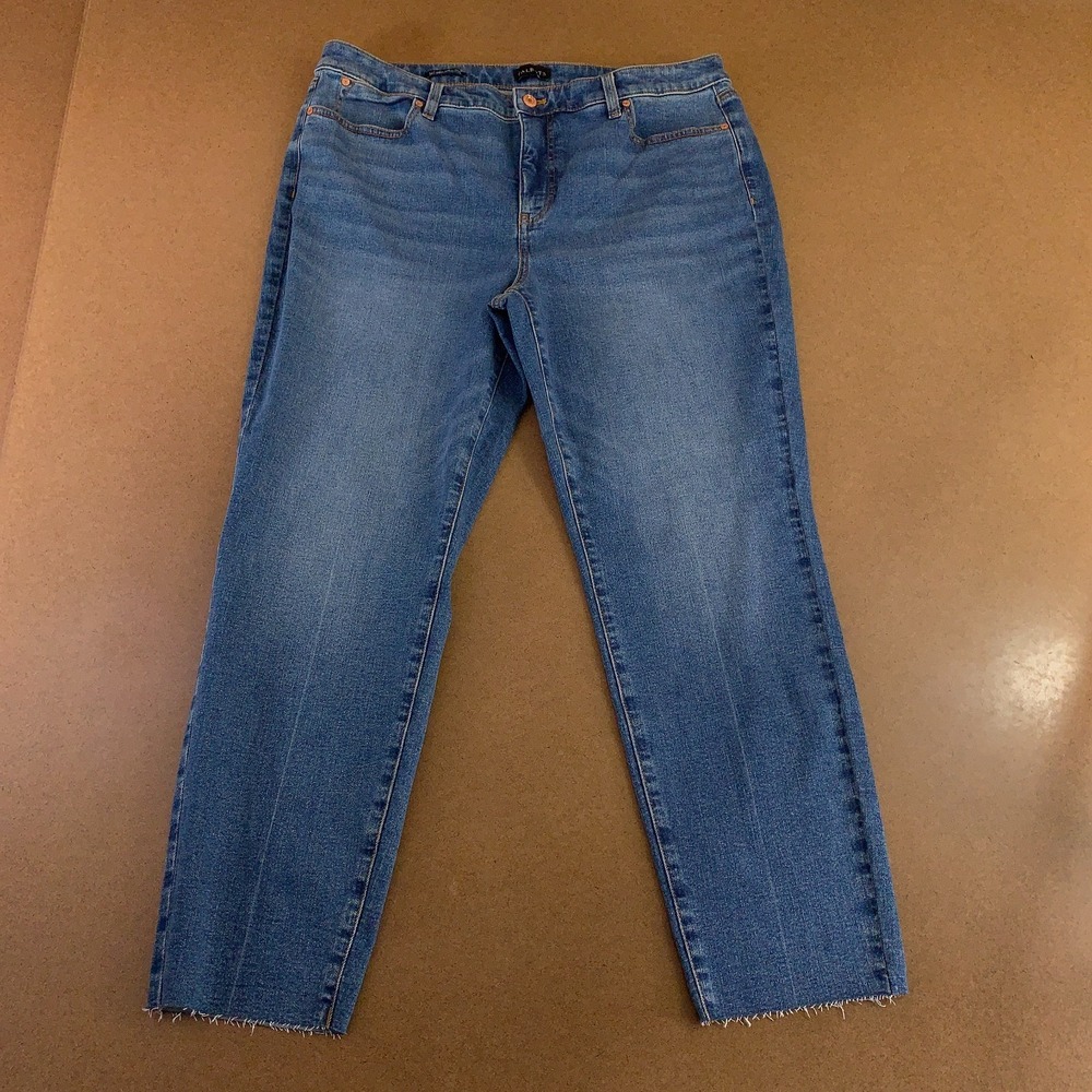 Talbots Womens 14 Blue Denim Roslyn Wash Raw Hem Mid‎ Rise Slim Ankle Jeans NWT